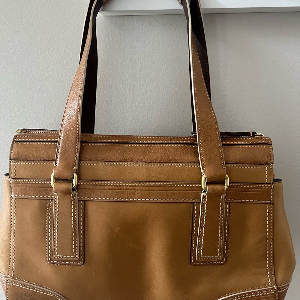 Coach Tan and Dark Brown Leather Satchel - Picture 2 of 6